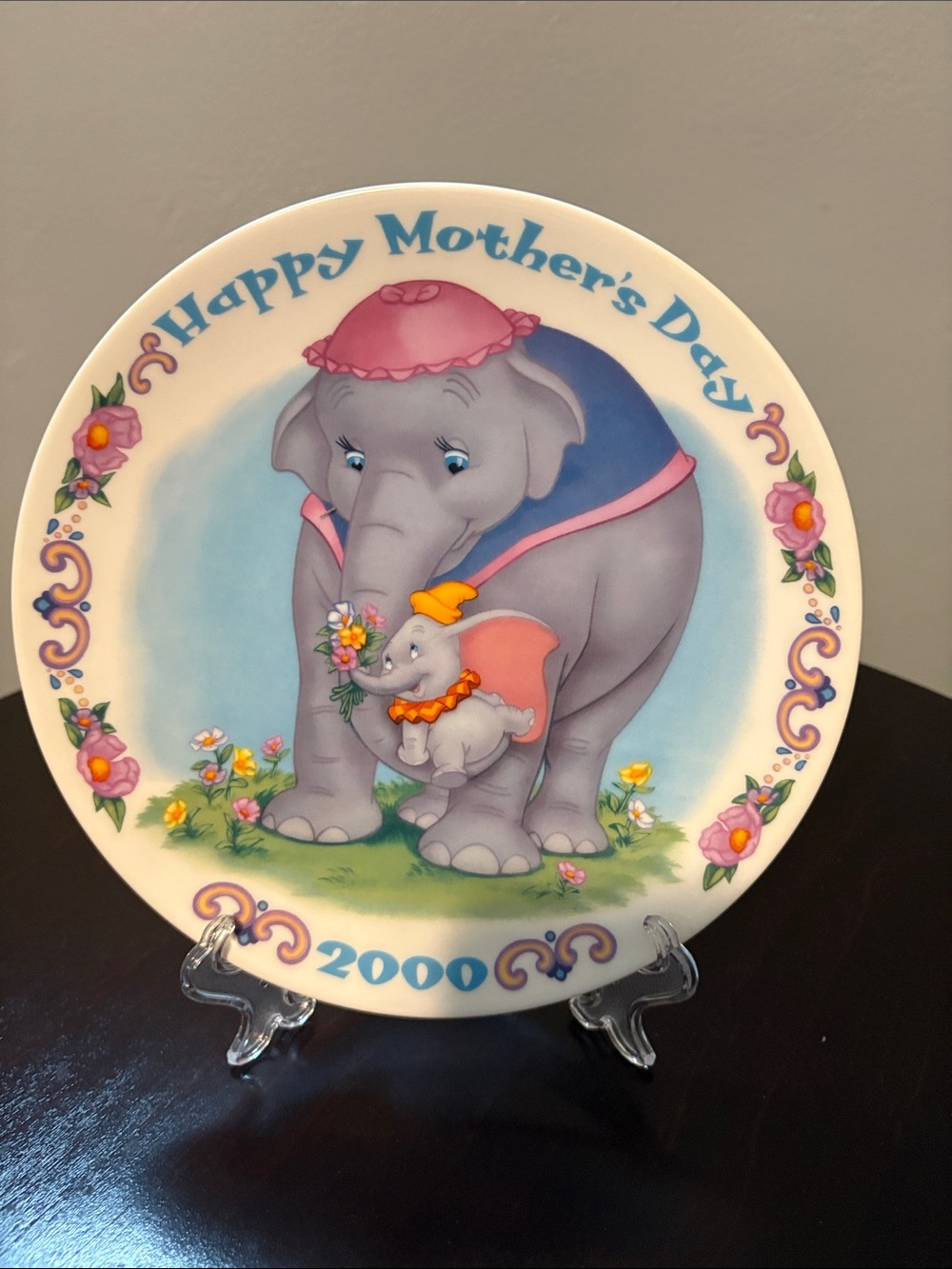 Happy Mother's Day Decorative Elephant Plate - Pink & Gray